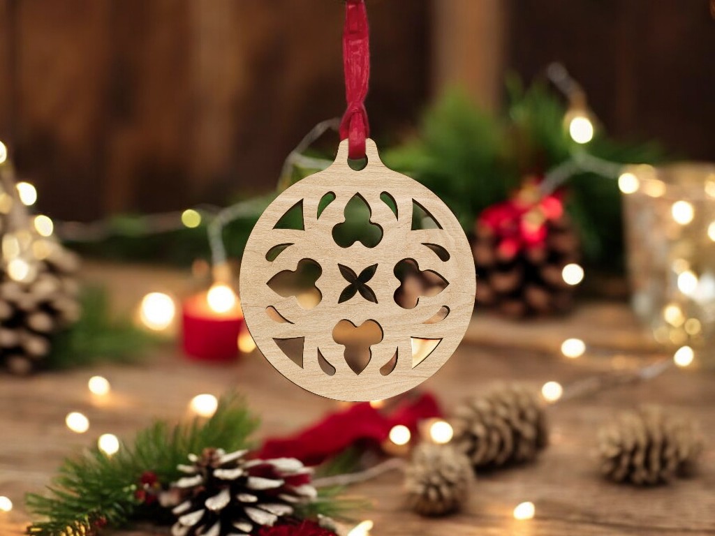 Laser Cut Floral Snowflake Christmas Tree Bauble Vector