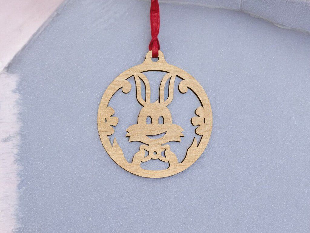 Laser Cut Cute Bunny Christmas Ball Ornament Vector