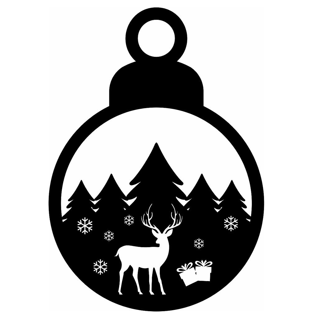 Laser Cut Christmas Ornament with Deer in Trees Vector