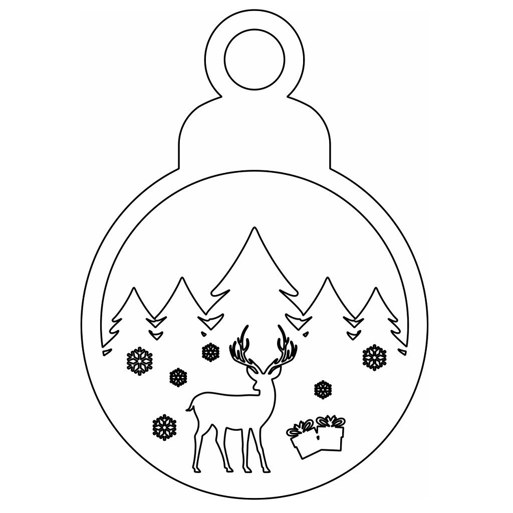 Laser Cut Christmas Ornament with Deer in Trees Vector