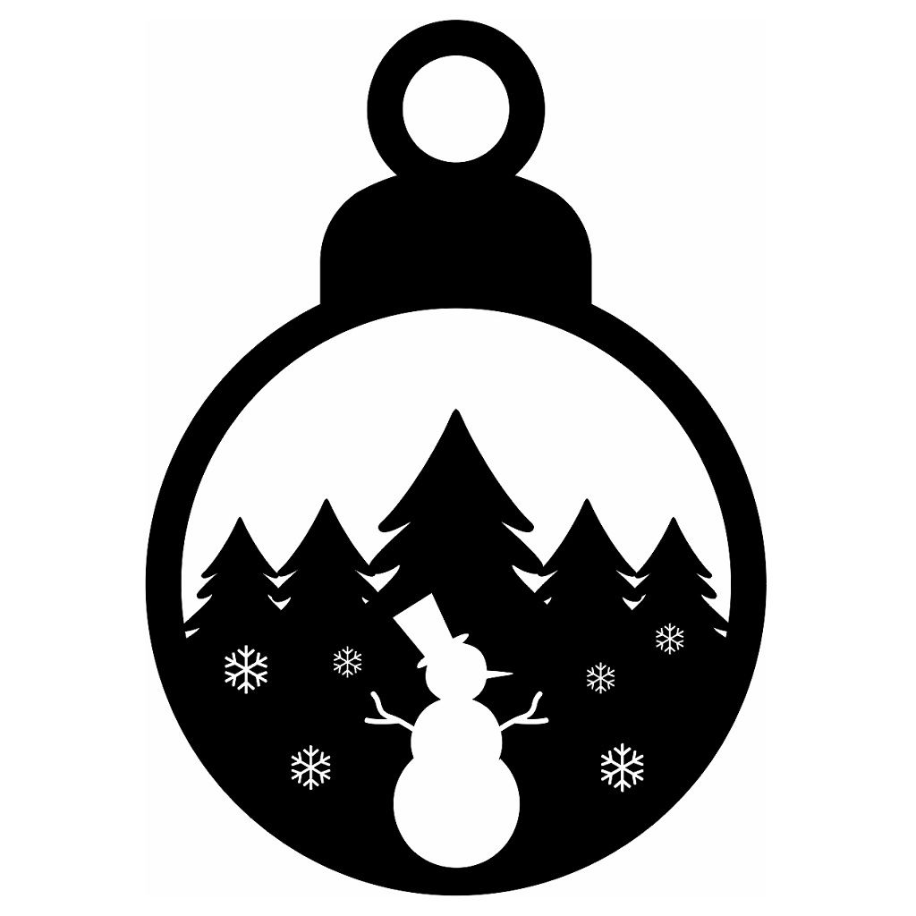 Laser Cut Christmas Ornament with Snowman and Trees Vector