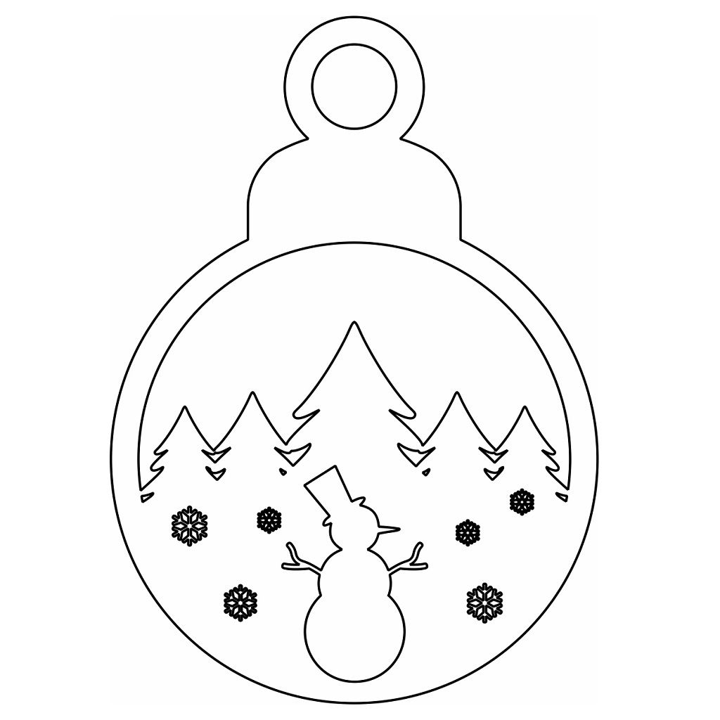 Laser Cut Christmas Ornament with Snowman and Trees Vector