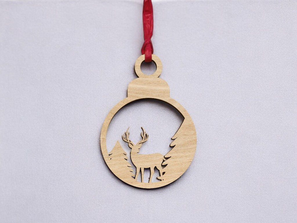 Laser Cut Deer in the Woods Christmas Tree Bauble Vector