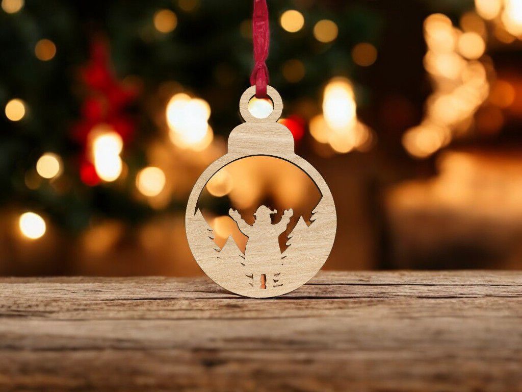 Laser Cut Snowman in the Woods Christmas Bauble Vector