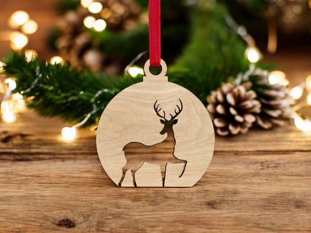 Laser Cut Christmas Deer Ball Vector