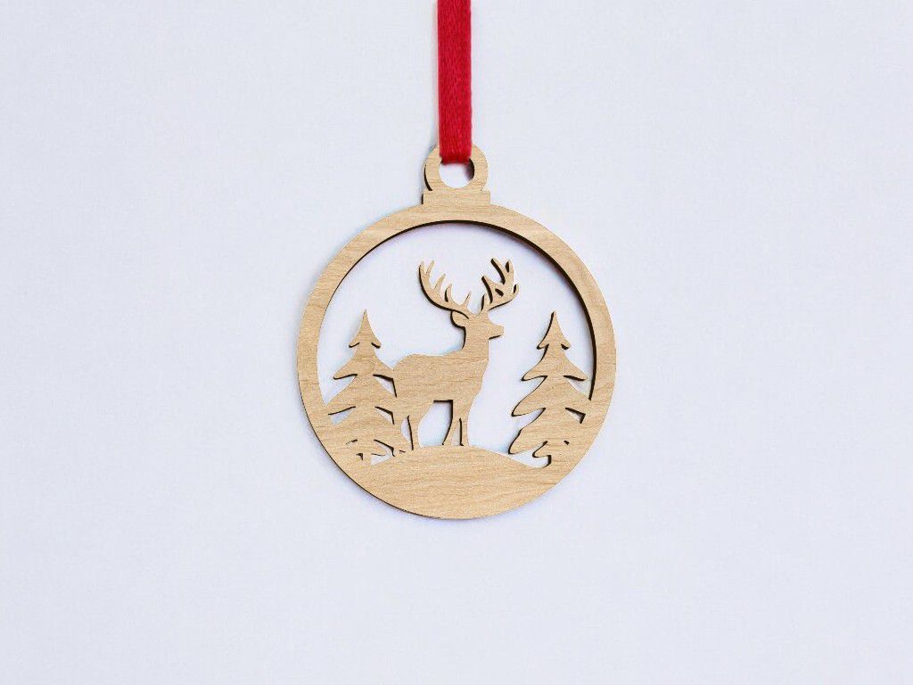 Laser Cut Christmas Tree with Deer Bauble Vector