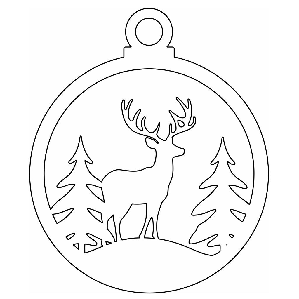 Laser Cut Christmas Tree with Deer Bauble Vector