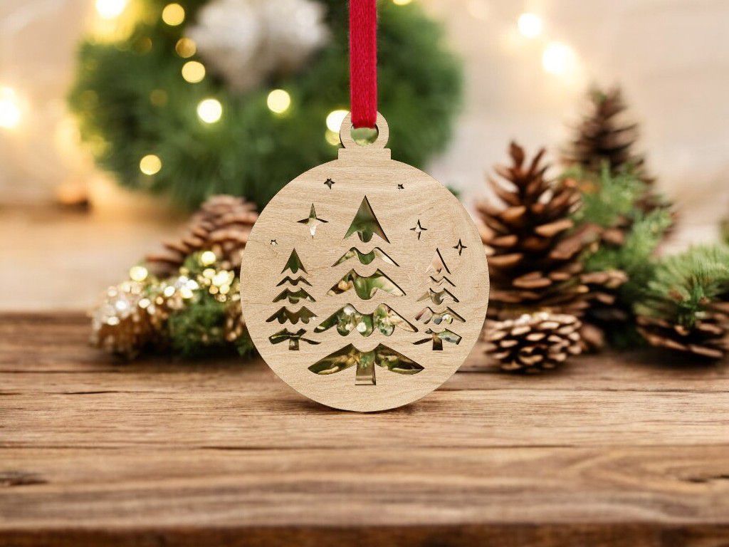 Laser Cut Christmas Trees with Stars Ornament Vector