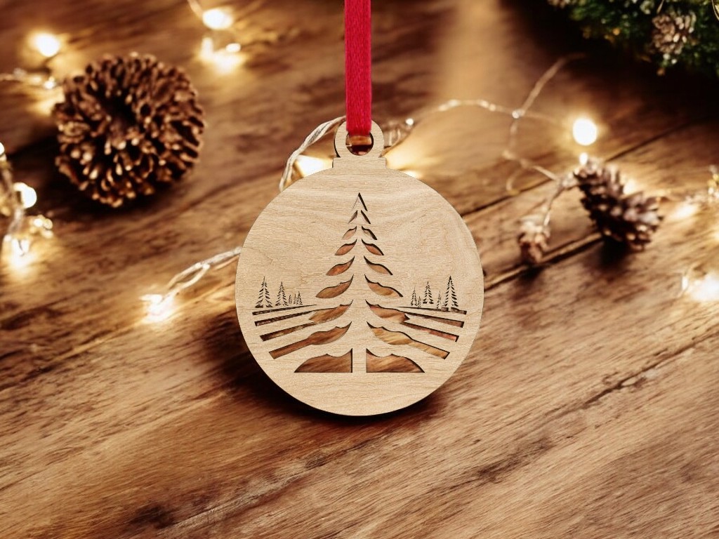 Laser Cut Winter Trees Christmas Ornament Vector