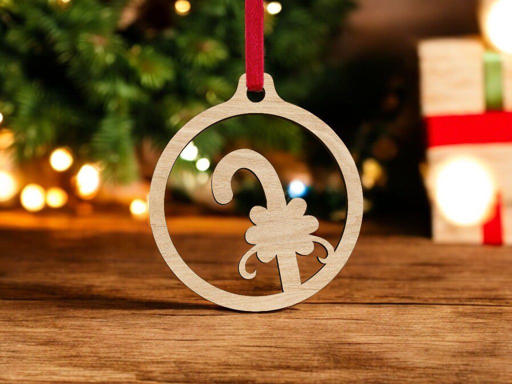 Laser Cut Candy Cane Christmas Tree Ball Vector
