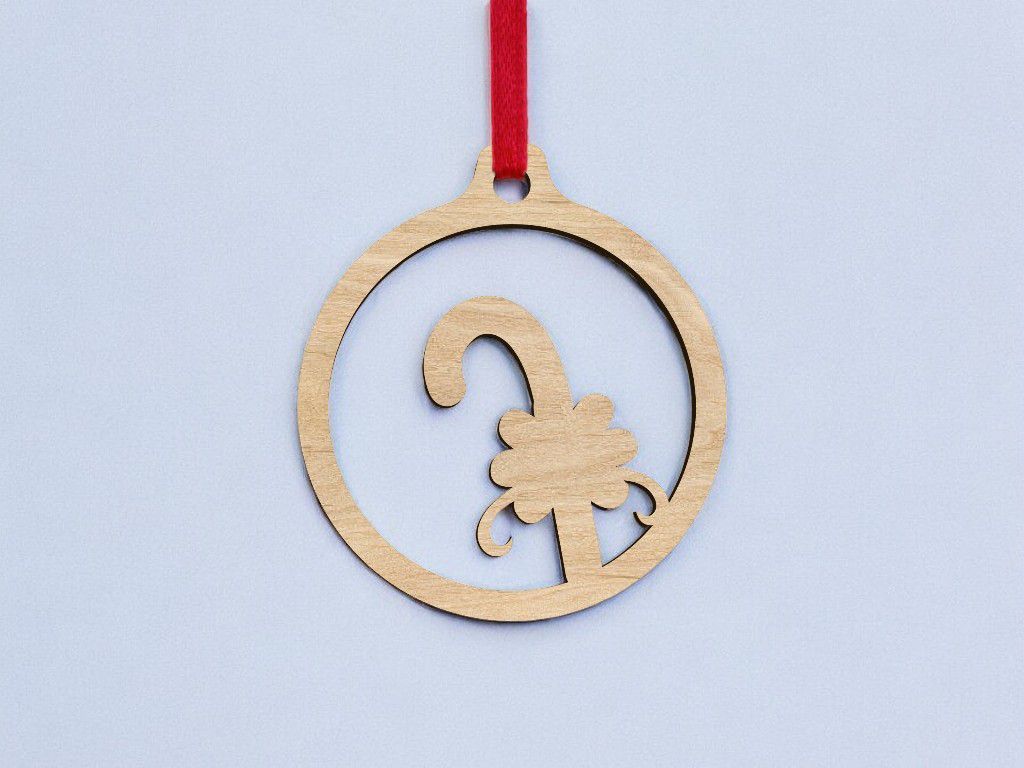 Laser Cut Candy Cane Christmas Tree Ball Vector