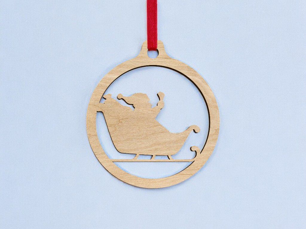 Laser Cut Santa Claus Sleigh Bauble Vector
