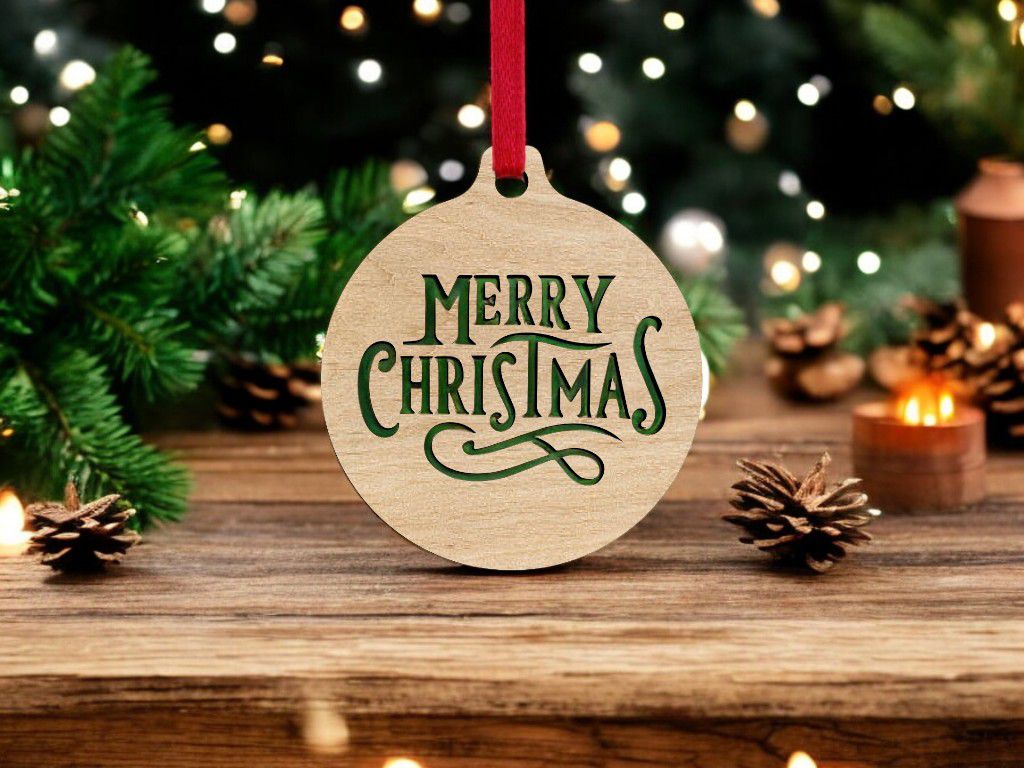 Laser Cut Merry Christmas Bauble Vector