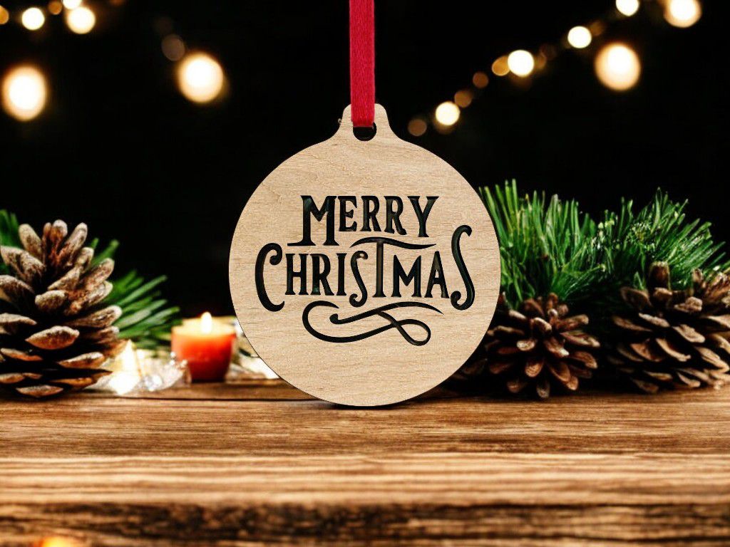 Laser Cut Merry Christmas Bauble Vector