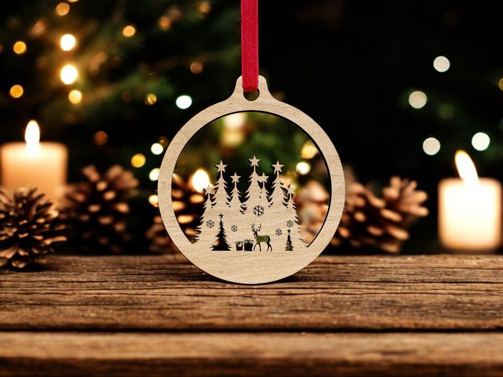 Laser Cut Holiday Pine Decor Ornament Vector