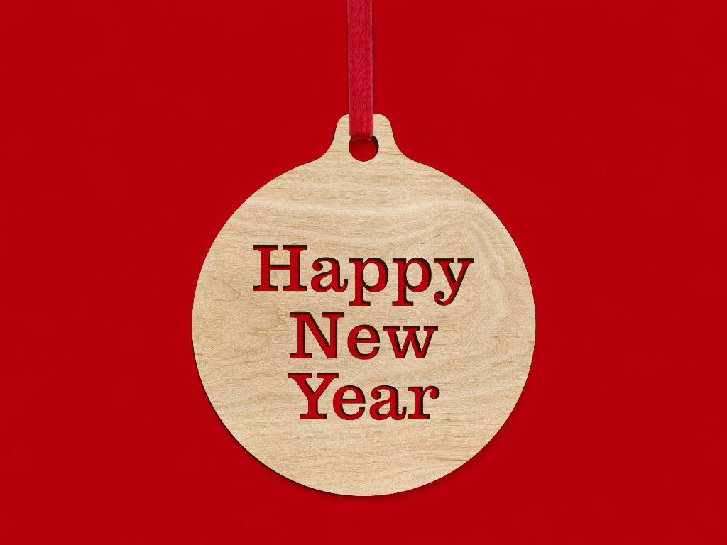 Laser Cut Happy New Year Ball Ornament Vector