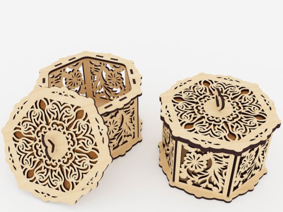 Laser Cut Hexagon Gift Box Vector