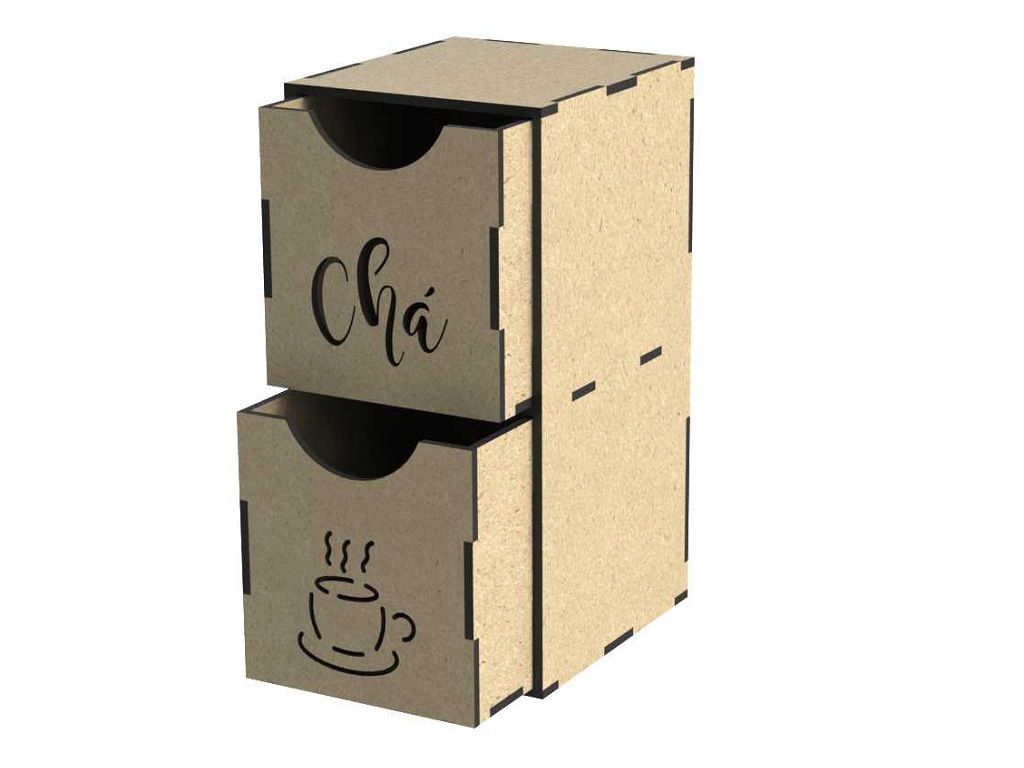 Laser Cut Tea Storage Box with Dual Drawers Vector