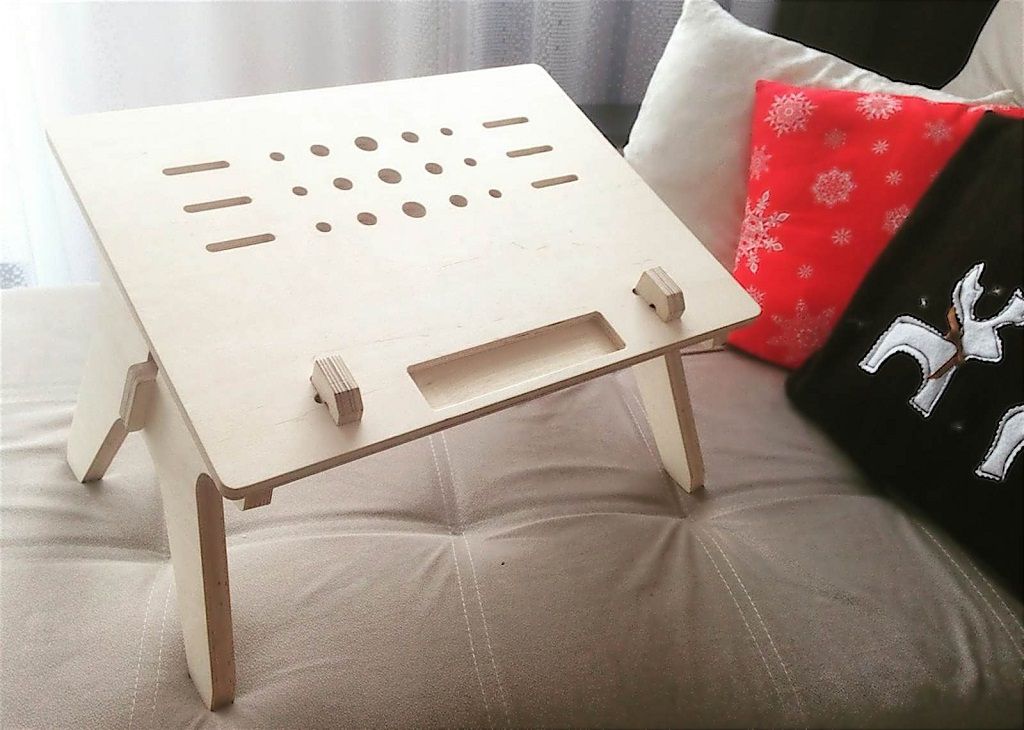 Laser Cut Wooden Laptop Desk for Bed Vector