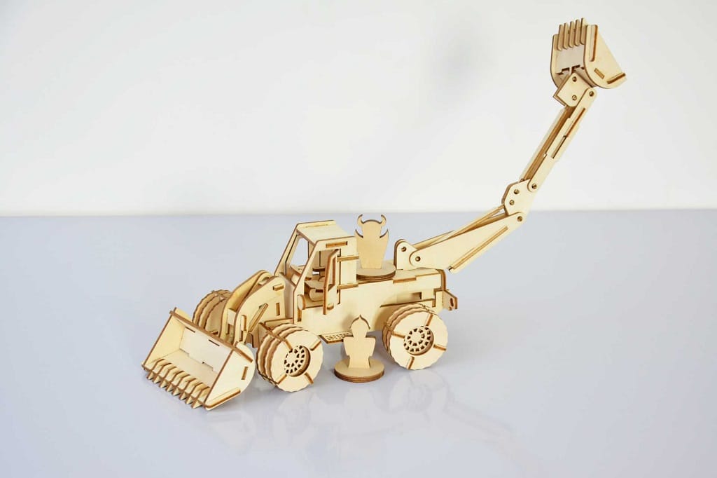 Laser Cut Backhoe Loader 3D Wood Model Puzzle Kit