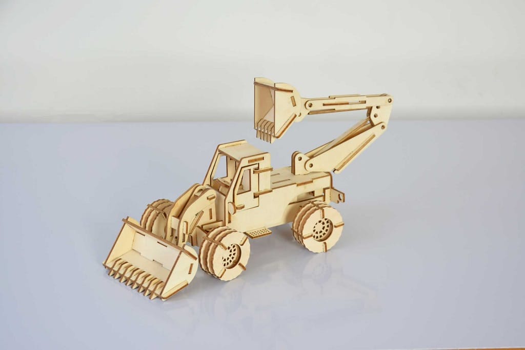 Laser Cut Backhoe Loader 3D Wood Model Puzzle Kit