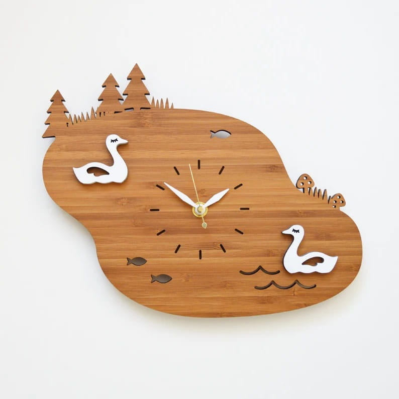 Laser Cut Lake View with Swan Wall Clock