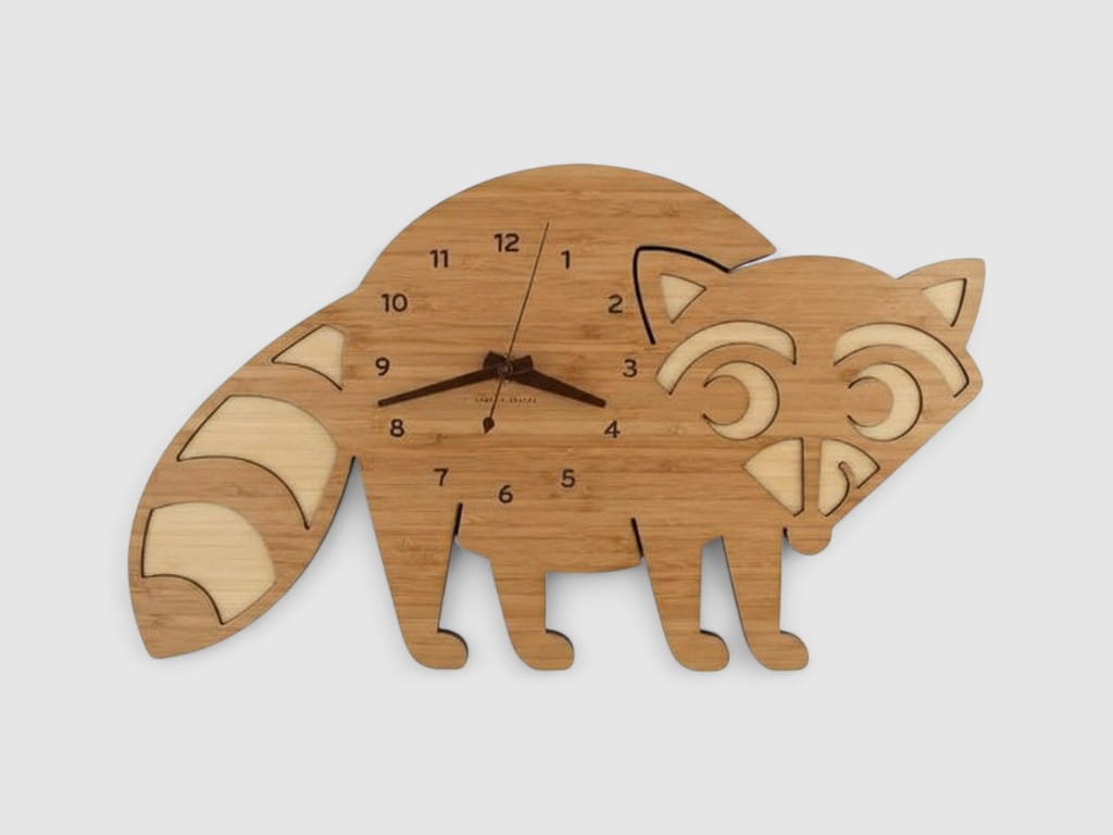 Laser Cut Raccoon Wall Clock Kids Room Decor