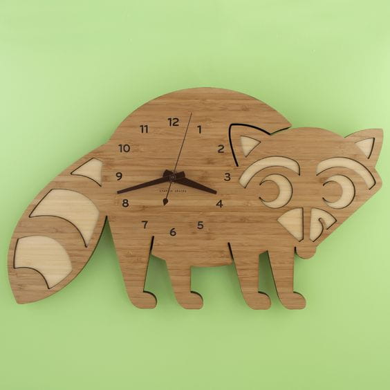 Laser Cut Raccoon Wall Clock Kids Room Decor
