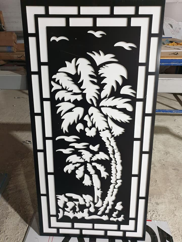 Laser Cut Palm Tree with Birds Art Design for Panel