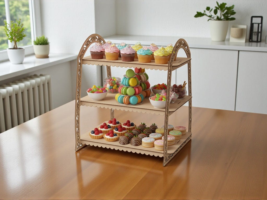 Laser Cut 3 Tier Wooden Stand for Sweet