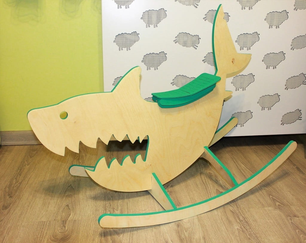 Laser Cut Wooden Shark Kids Rocking Toy