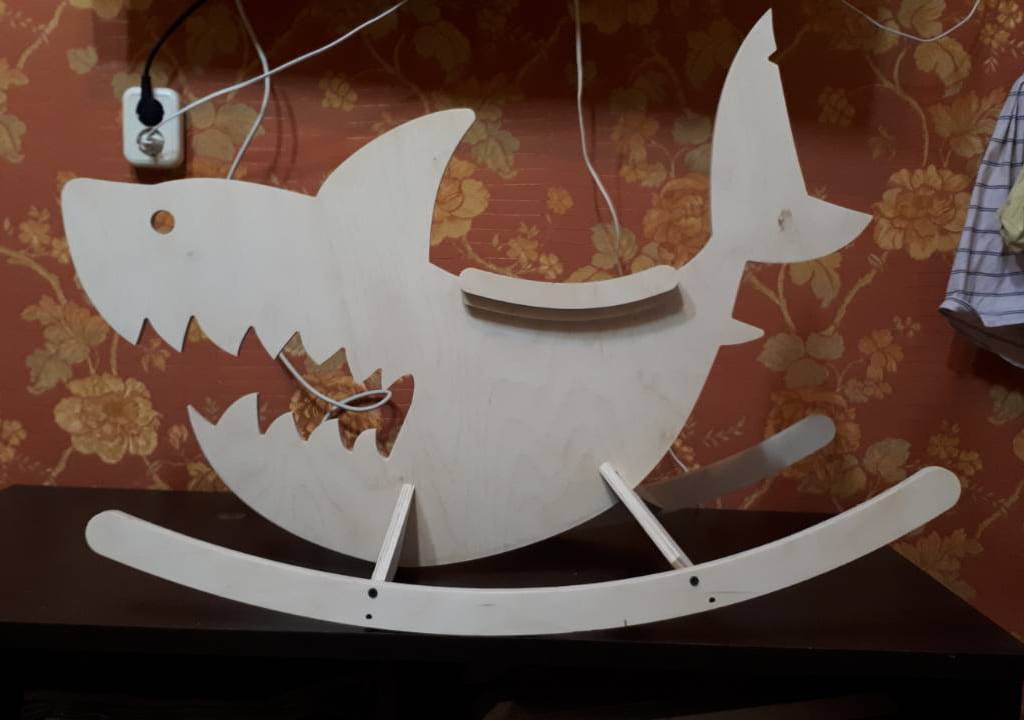 Laser Cut Wooden Shark Kids Rocking Toy