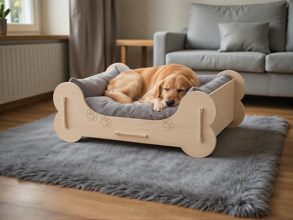 Laser Cut Wooden Bone Shaped Pet Dog Bed