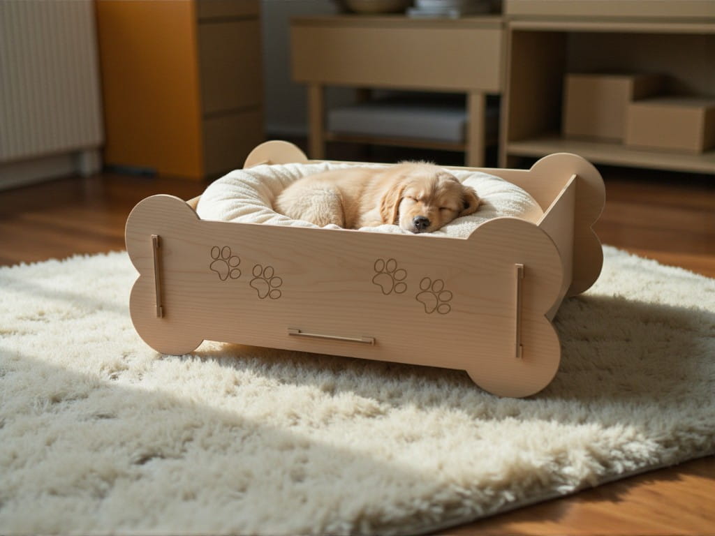 Laser Cut Wooden Dog Bed Pet Furniture