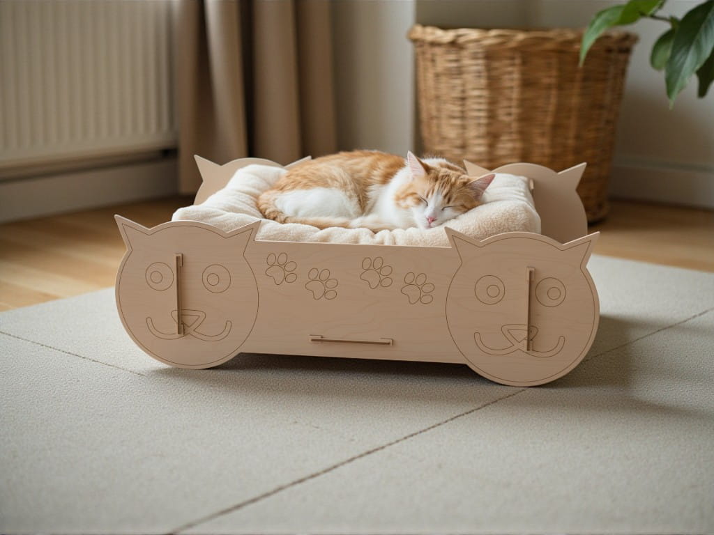 Laser Cut Cat Shaped Wooden Pet Bed