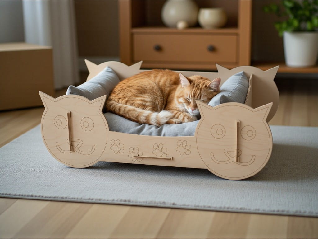 Laser Cut Wooden Pet Bed for Cats