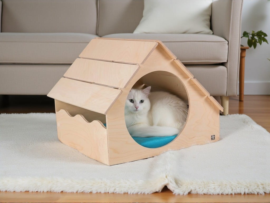 Laser Cut Wooden Pet House for Cats and Small Dogs