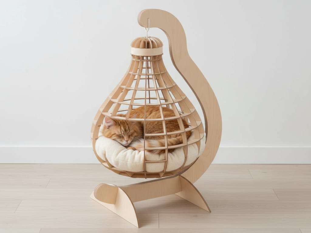 Laser Cut Wooden Swinging Cat Bed