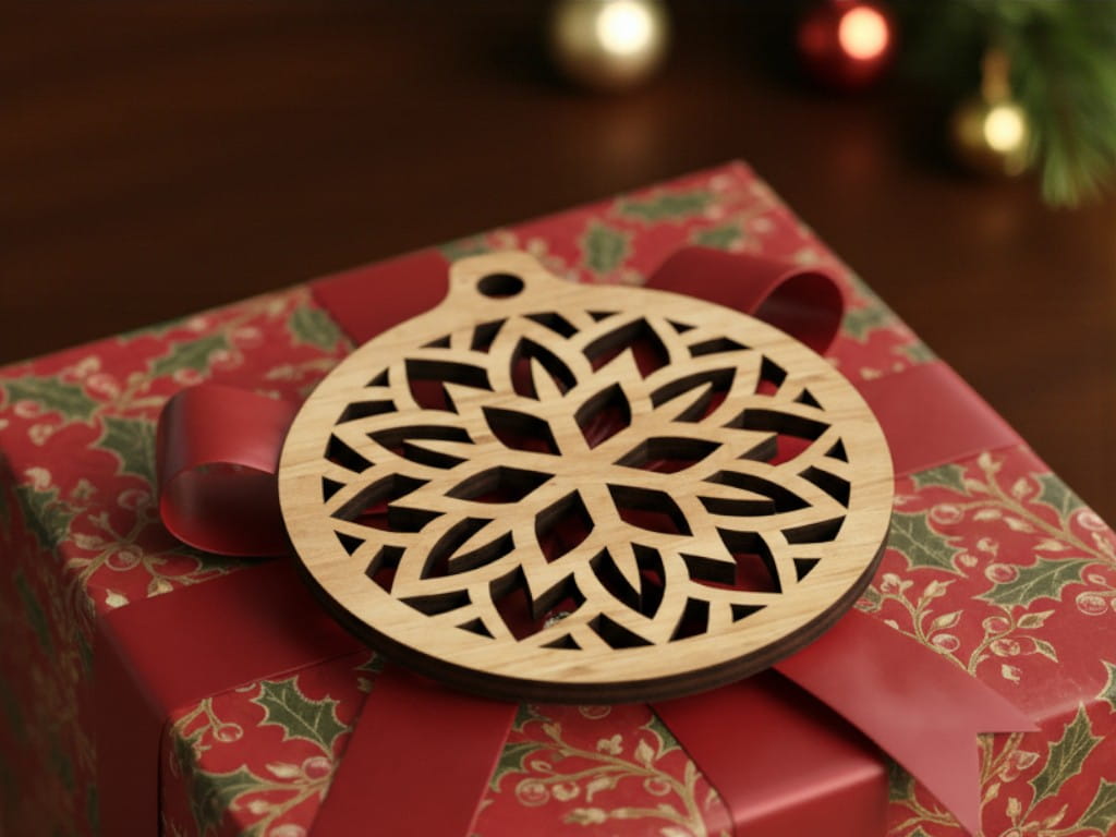 Laser Cut Wooden Mandala Christmas Ornament