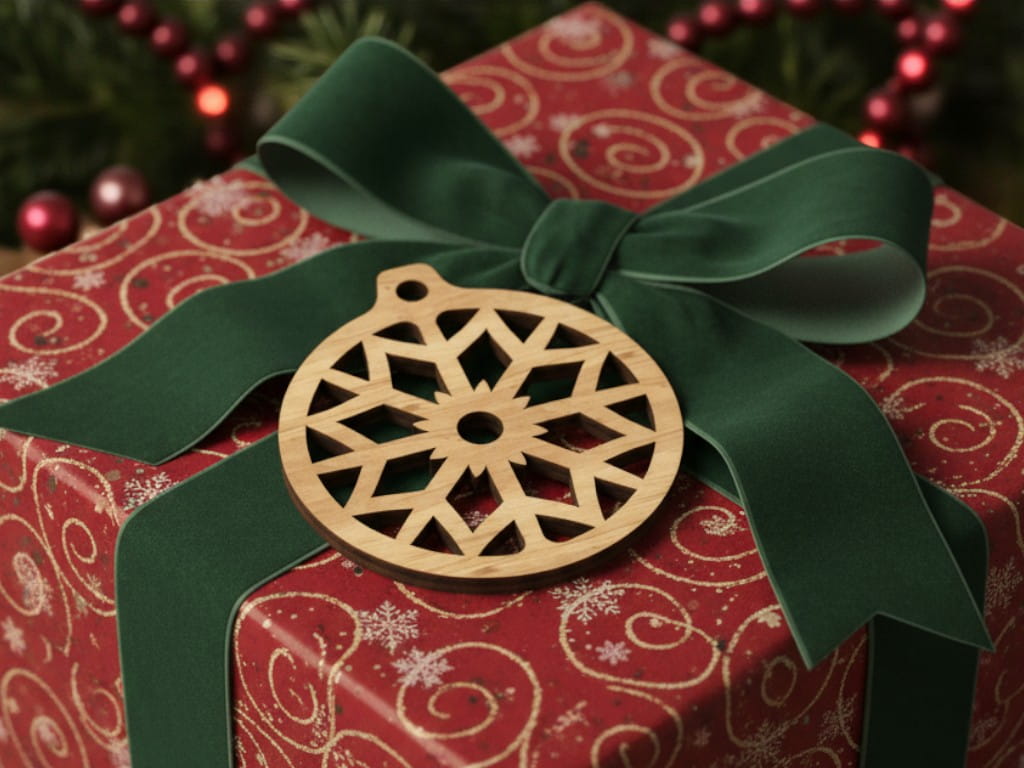 Laser Cut Wooden Snowflake Bauble Ornament