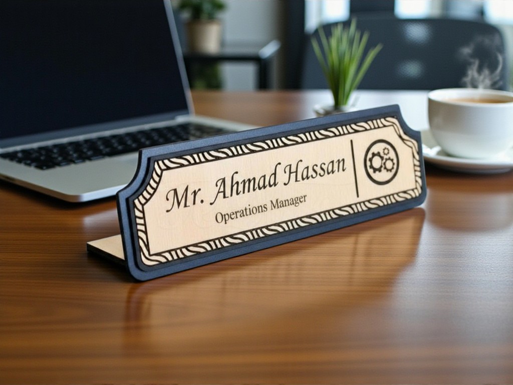 Laser Cut Wooden Office Desk Name Plate