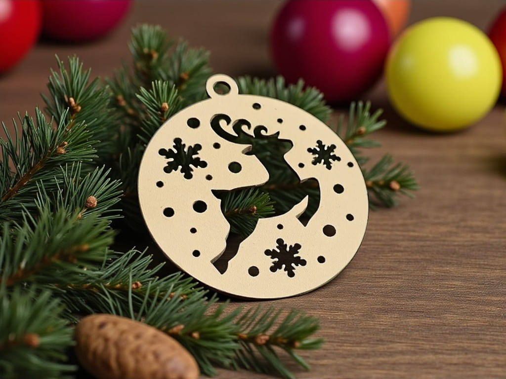 Laser Cut Reindeer and Snowflake Christmas Tree Ornament