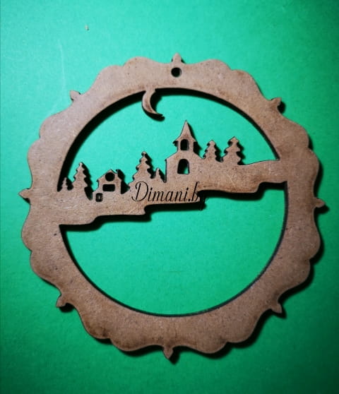 Laser Cut Village Scene Christmas Ornament