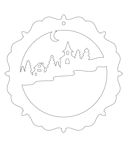 Laser Cut Village Scene Christmas Ornament