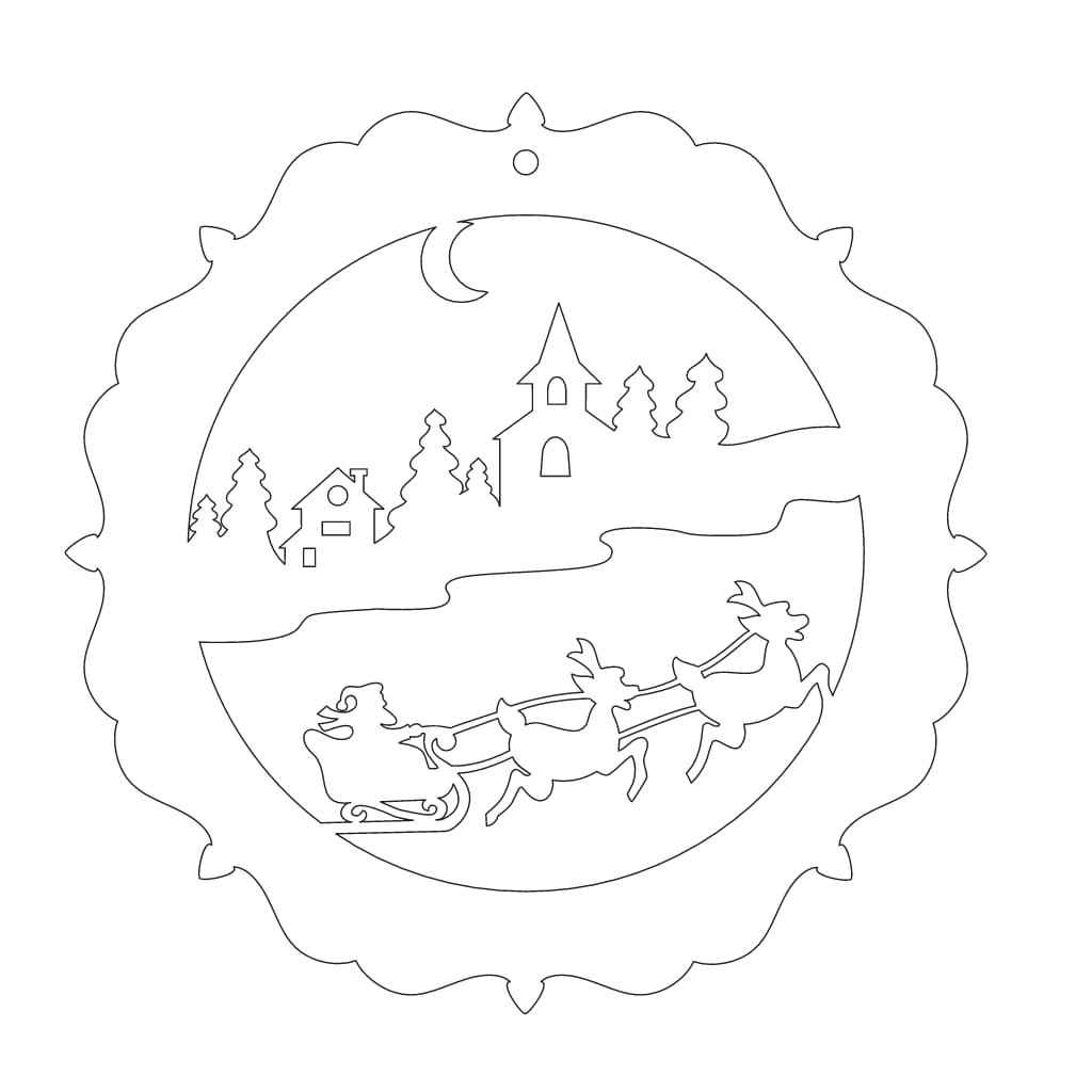 Laser Cut Santa Sleigh with Flying Reindeer Christmas Ornament