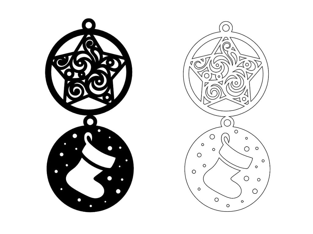 Laser Cut Star and Stocking Christmas Ornament