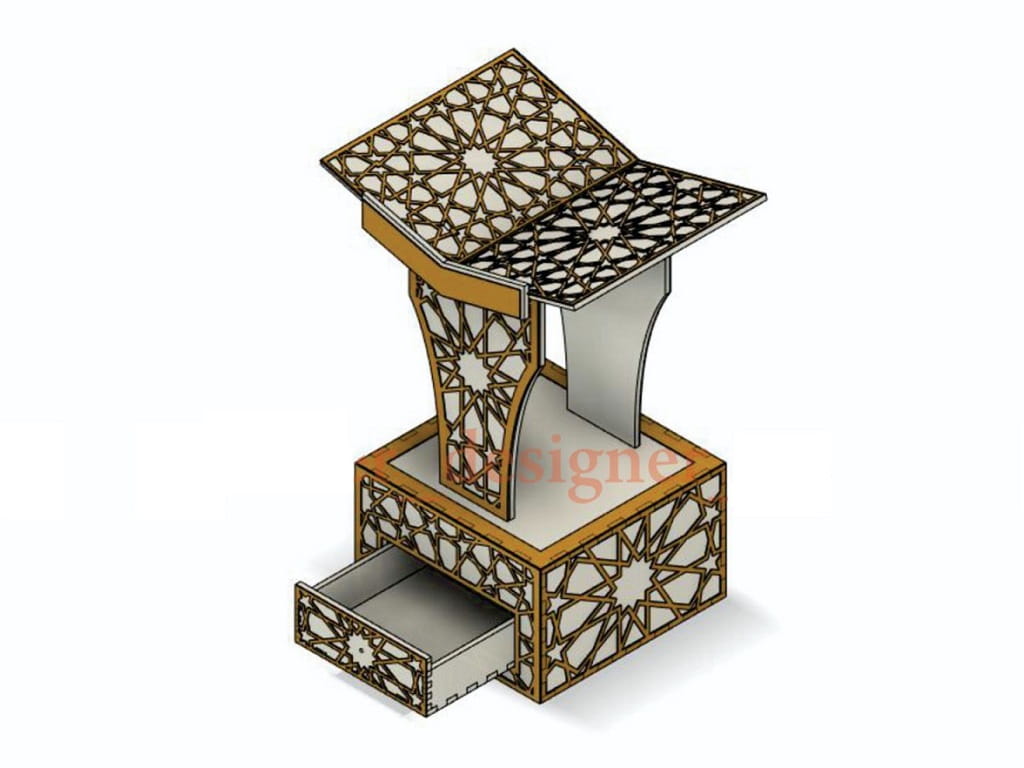 Laser Cut Decorative Wooden Holy Quran Box and Rehal