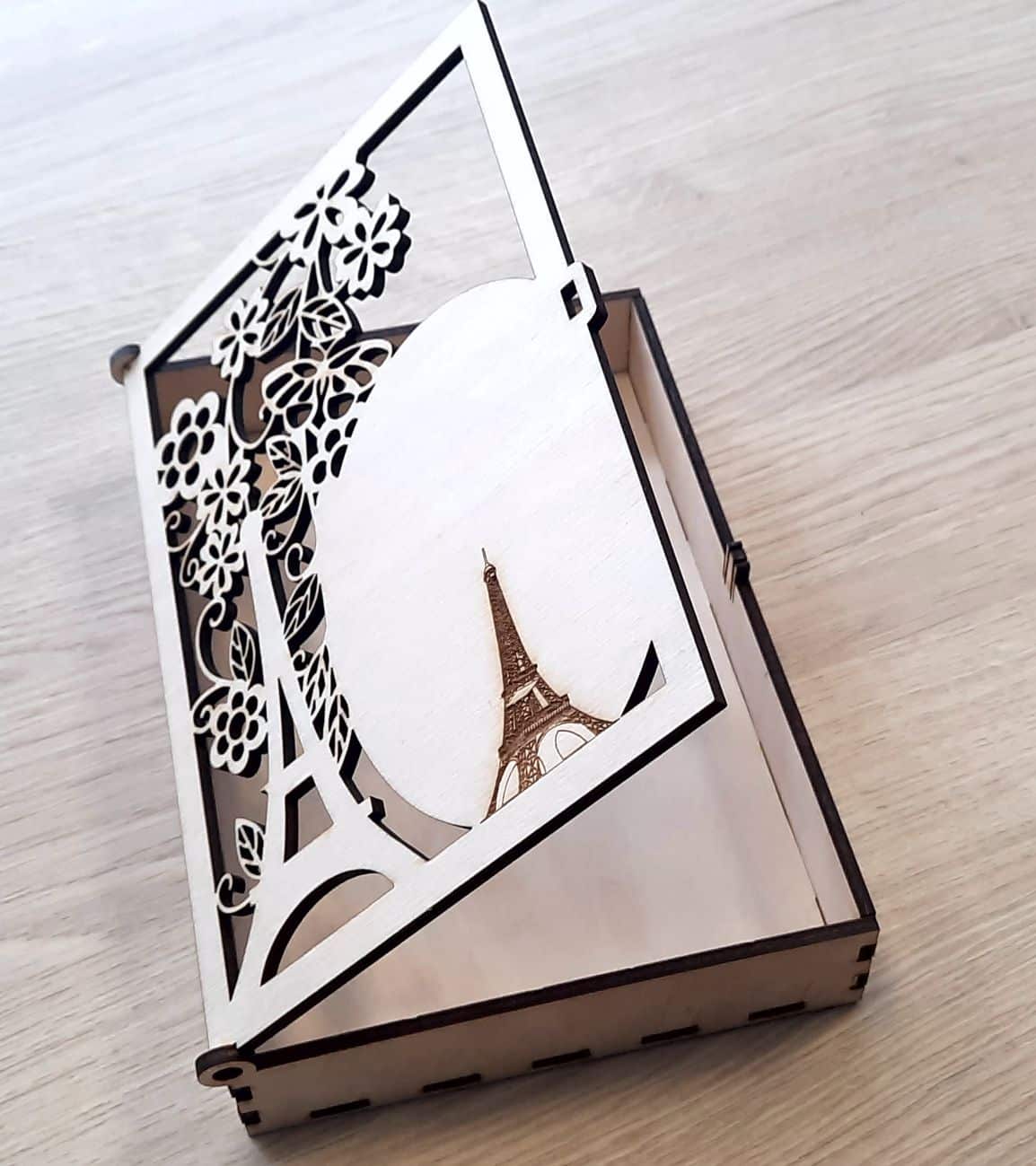 Laser Cut Paris Themed Book Shaped Gift Box