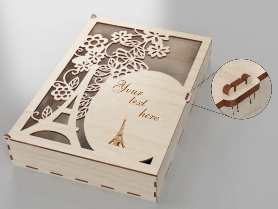 Laser Cut Paris Themed Book Shaped Gift Box
