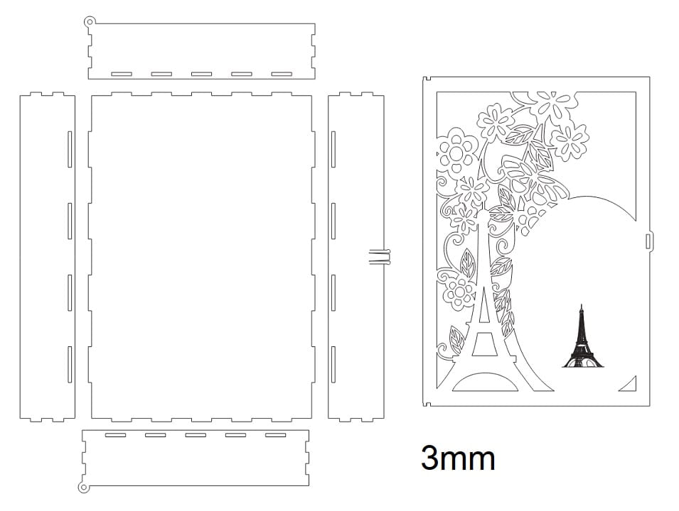 Laser Cut Paris Themed Book Shaped Gift Box